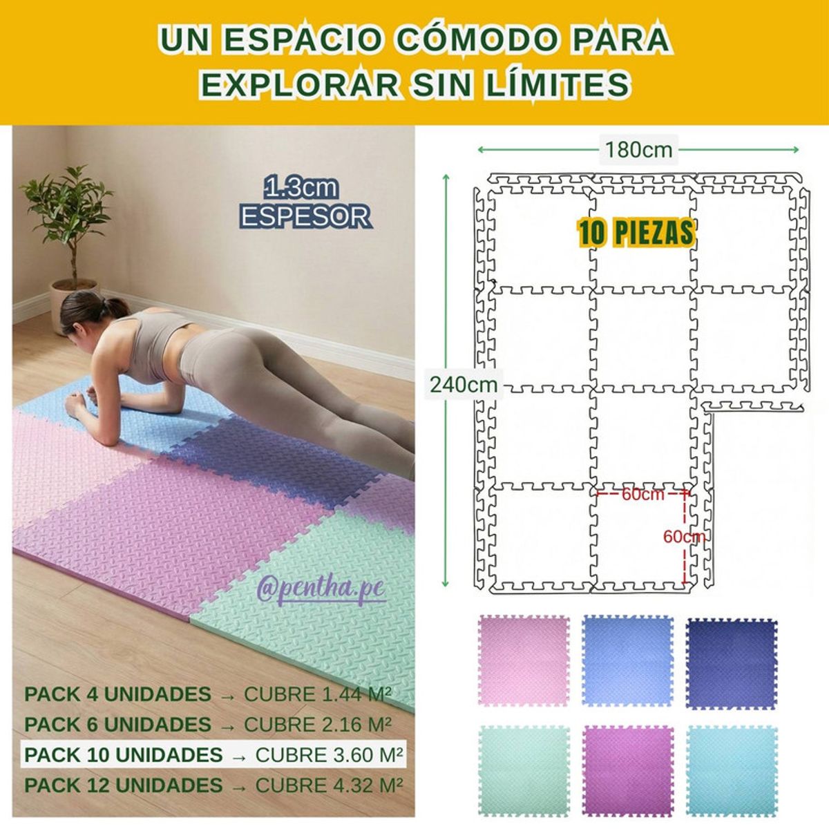 PENTHA - Piso Eva de Goma Niños 60x60x1.3cm Pack Nórdico 10 Unid