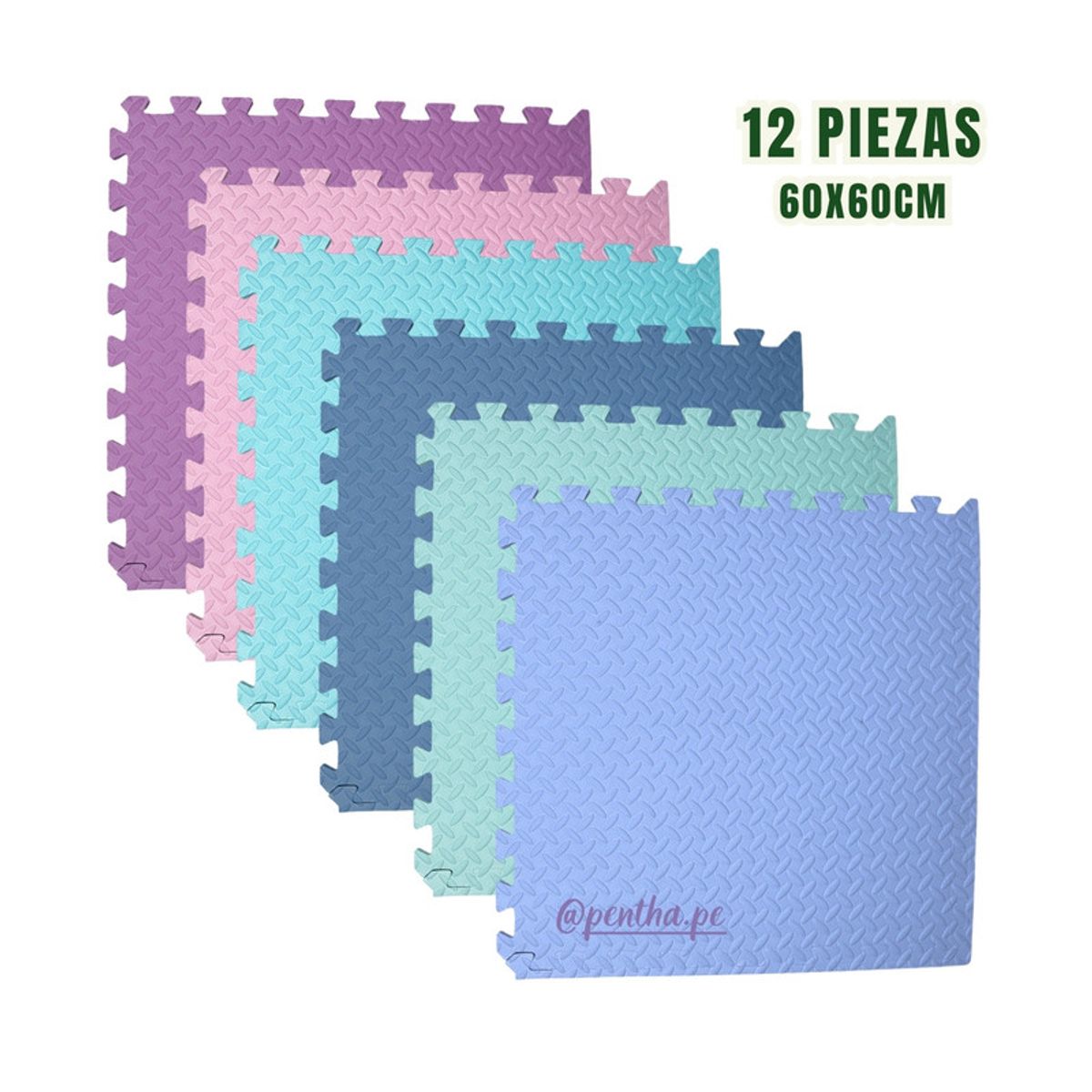 PENTHA - Piso Eva de Goma Niños 60x60x1.3cm Pack Nórdico 12 Unid