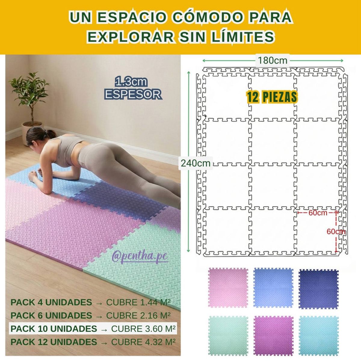 PENTHA - Piso Eva de Goma Niños 60x60x1.3cm Pack Nórdico 12 Unid