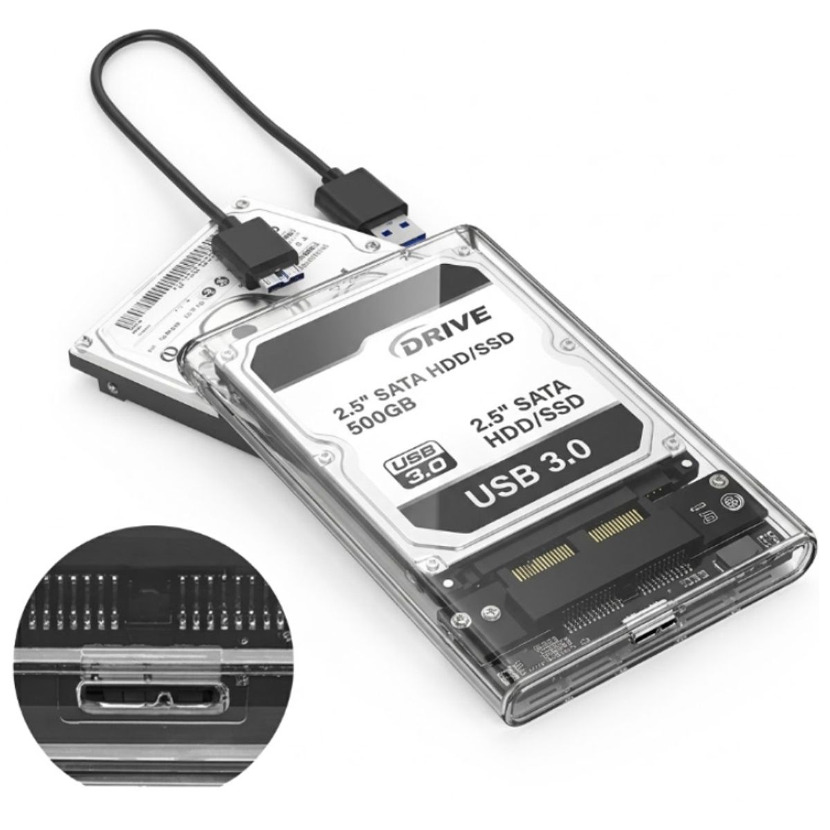 SEISA - Case Disco Duro Externo 2.5 Seisa Transparente USB 3.0 SATA SSD HDD