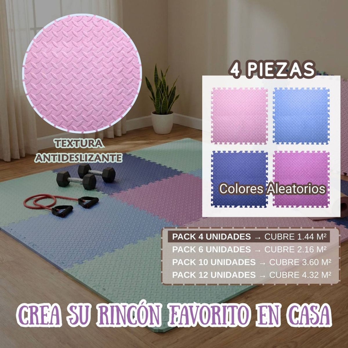 PENTHA - Piso EVA Puzzle 60x60 1.3cm Pack 4 Colores Pastel Suave