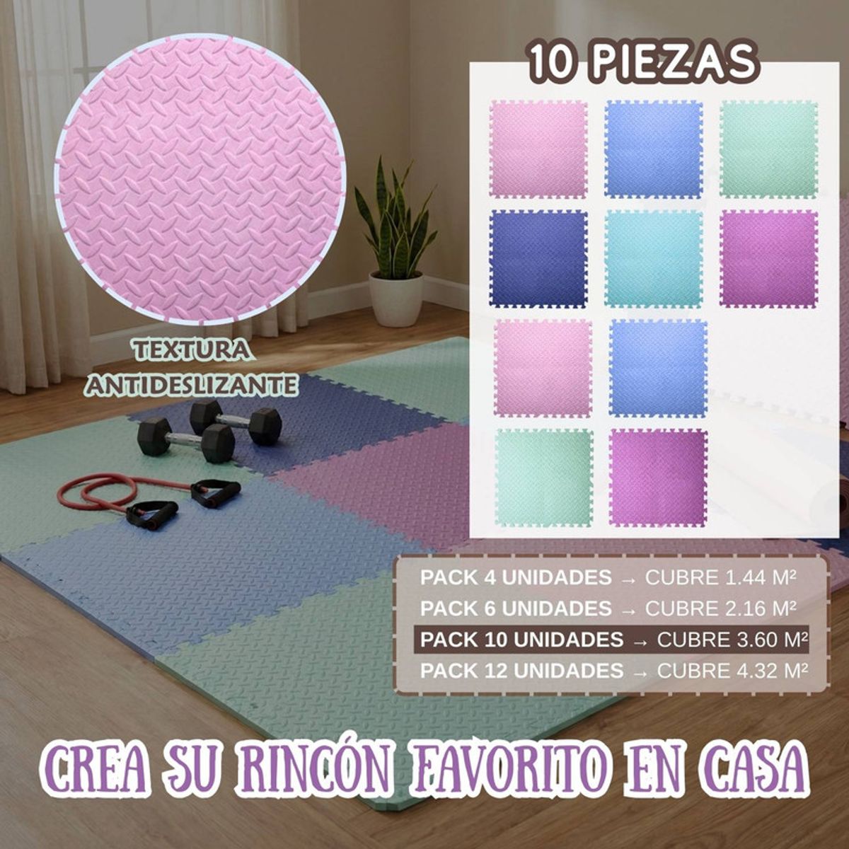 PENTHA - Piso EVA Puzzle 60x60 1.3cm Pack 10 Colores Pastel Suave