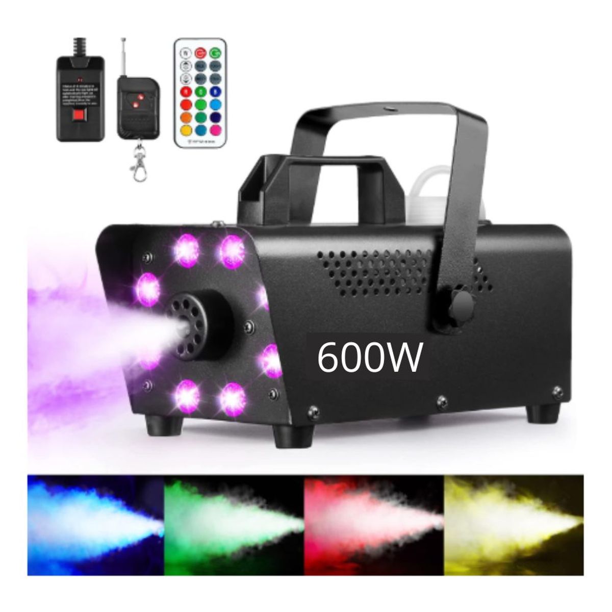 GENERICO - Maquina de humo 600 watts con 8 luces LED Control remoto