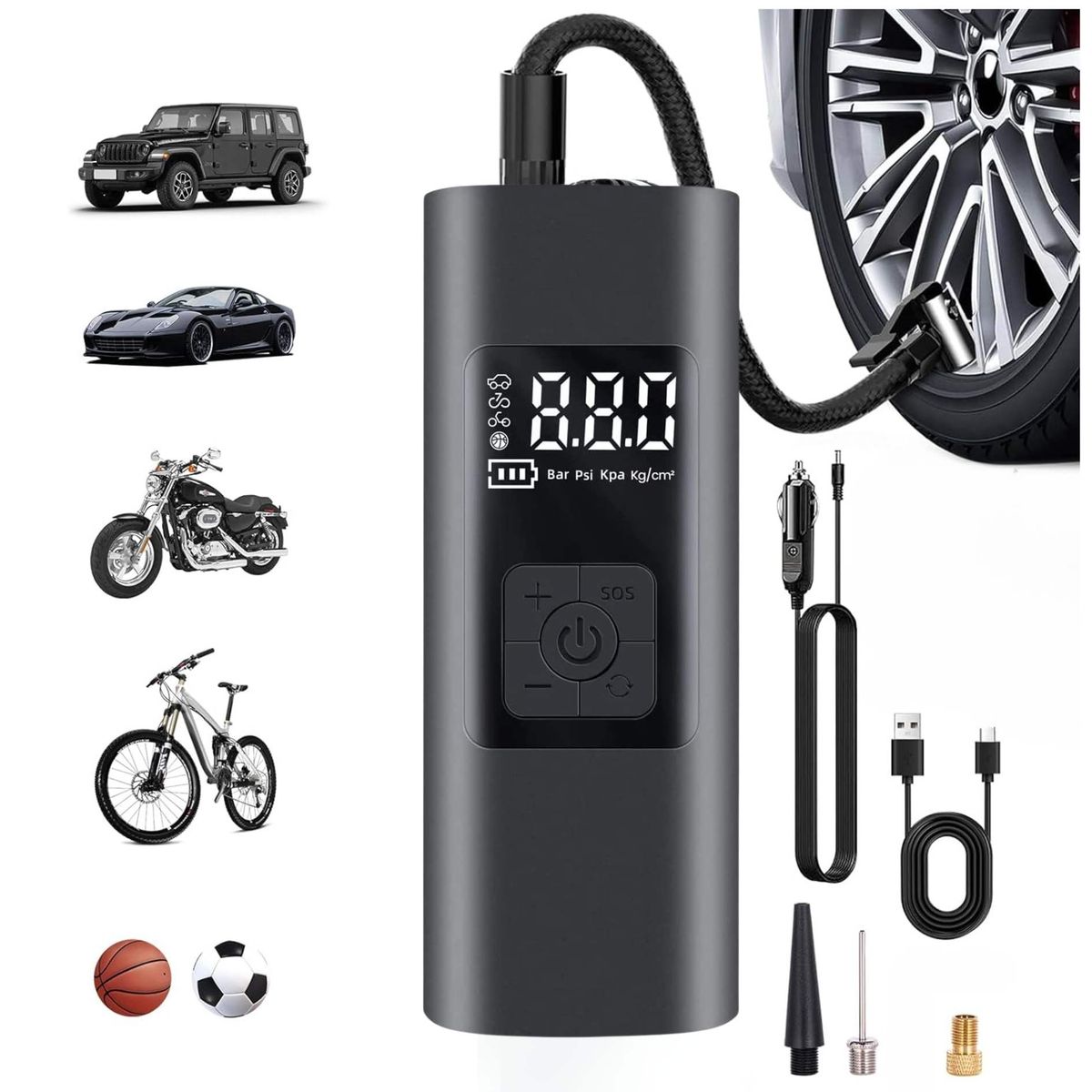 SEISA - Mini Compresor De Aire Inflador Portátil De Llantas Auto Moto Bicicleta Pelota