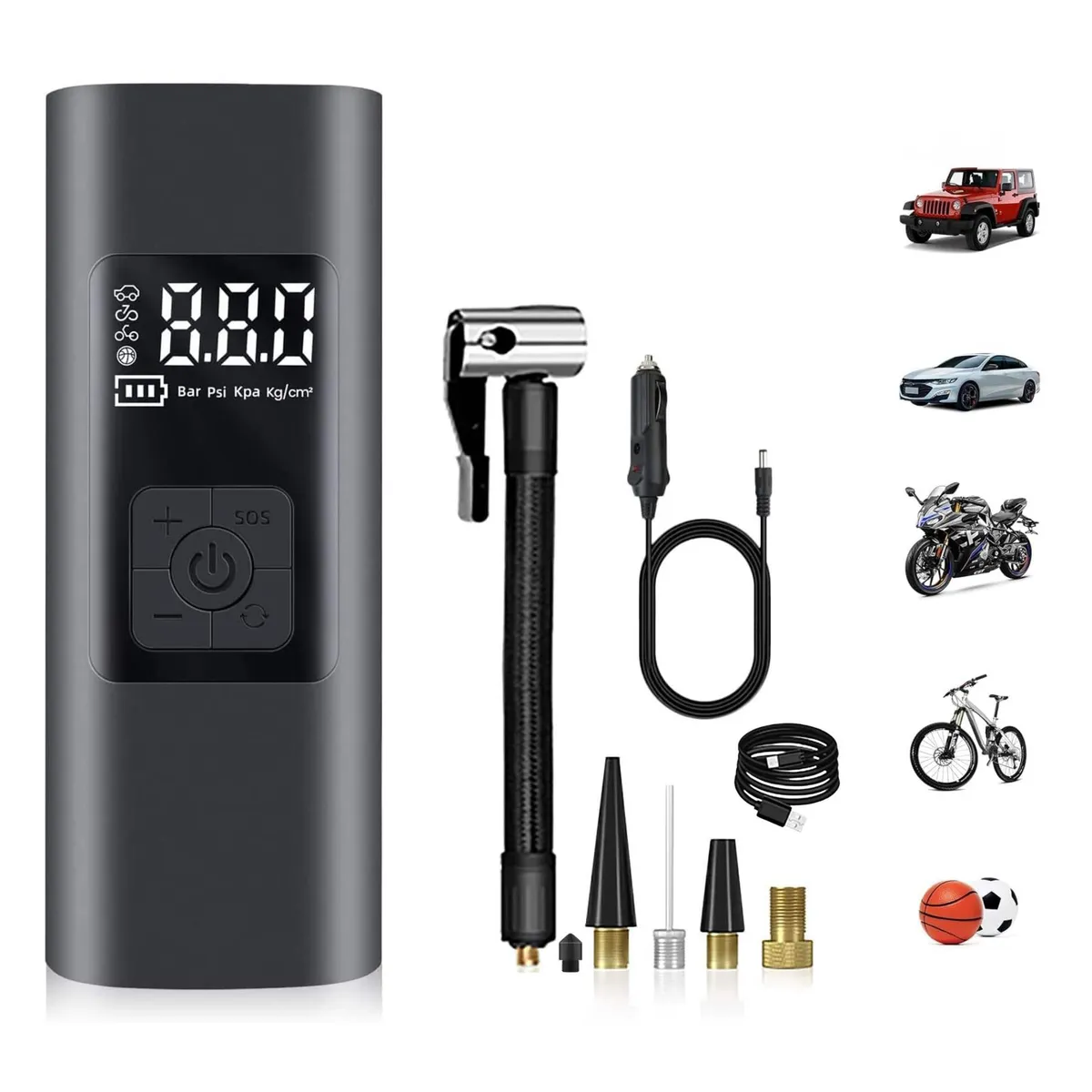SEISA - Mini Compresor De Aire Inflador Portátil De Llantas Auto Moto Bicicleta Pelota