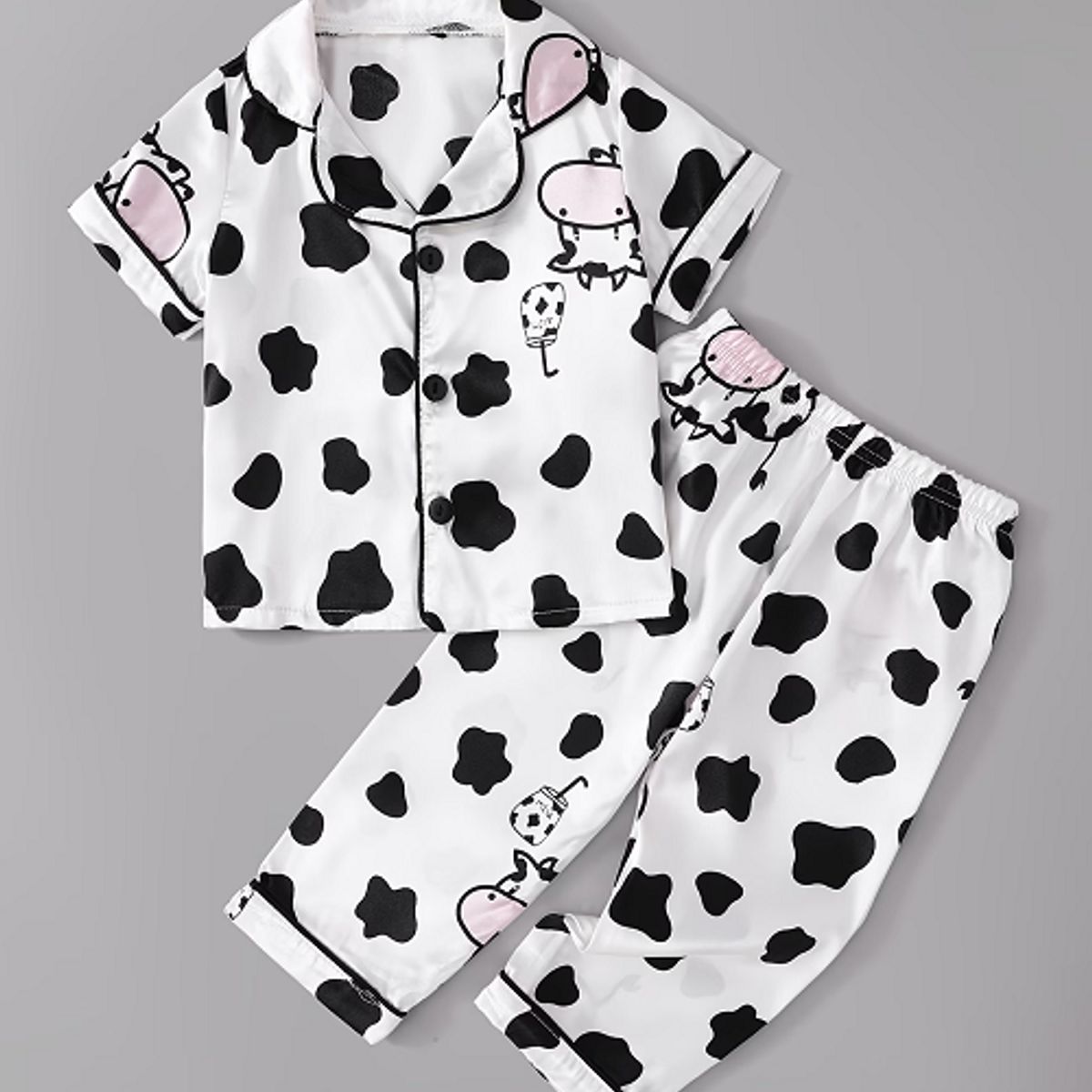 GENERICO - Pijama de satín para niñas manga corta y pantalón vaca