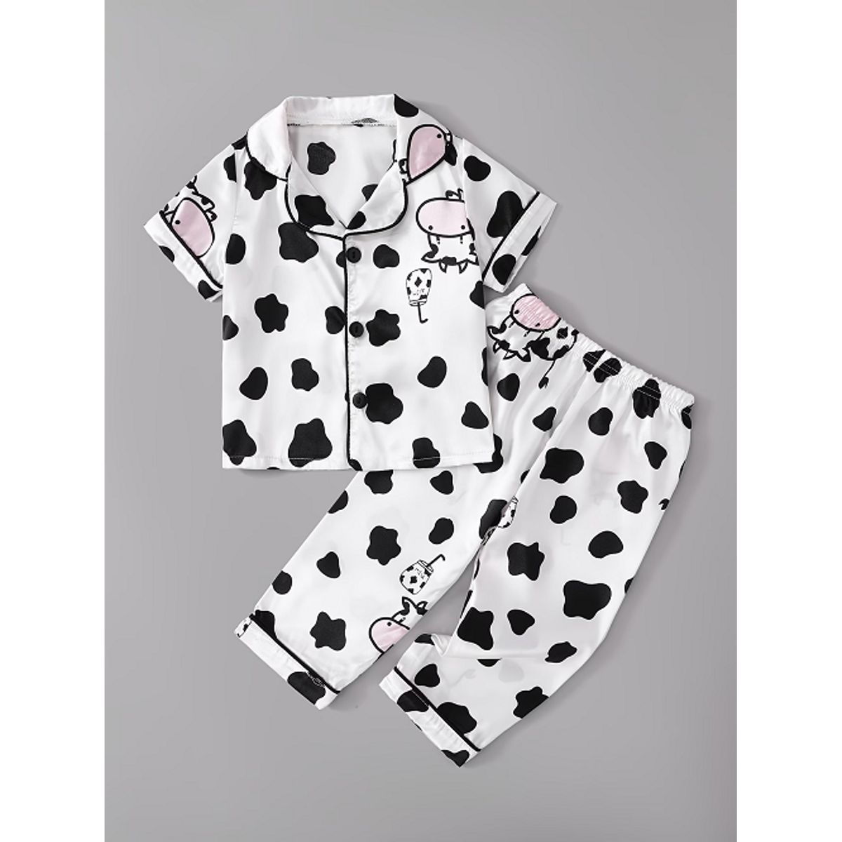 GENERICO - Pijama de satín para niñas manga corta y pantalón vaca