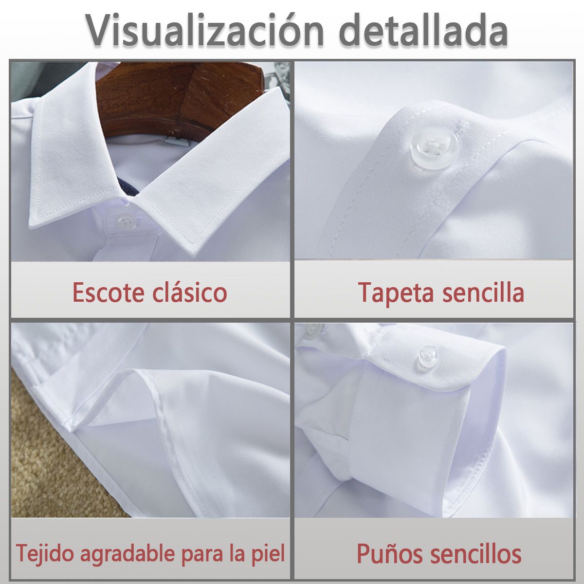 DENISASAA - Camisa de traje casual de manga larga de color liso para hombre