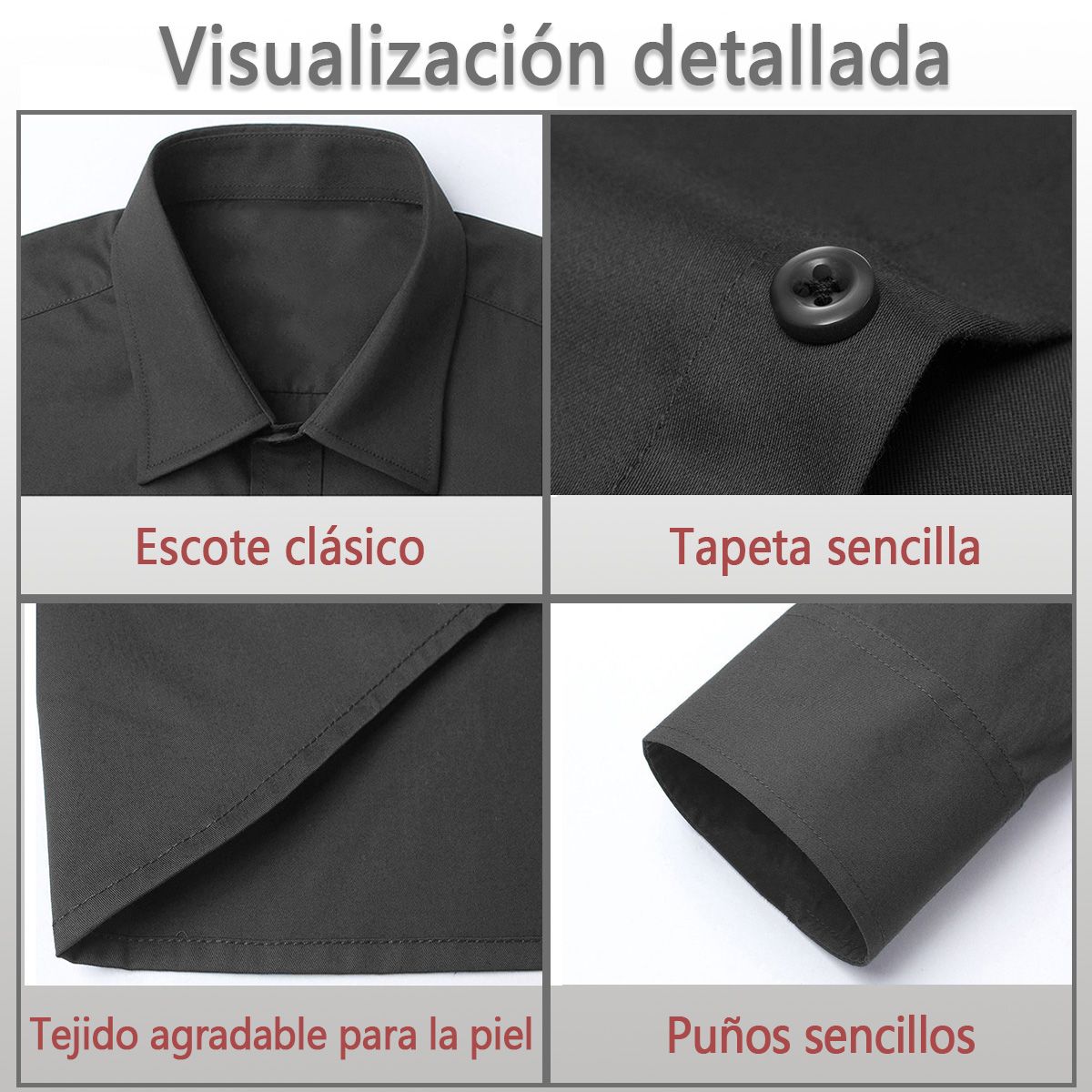 DENISASAA - Camisa de traje casual de manga larga de color liso para hombre