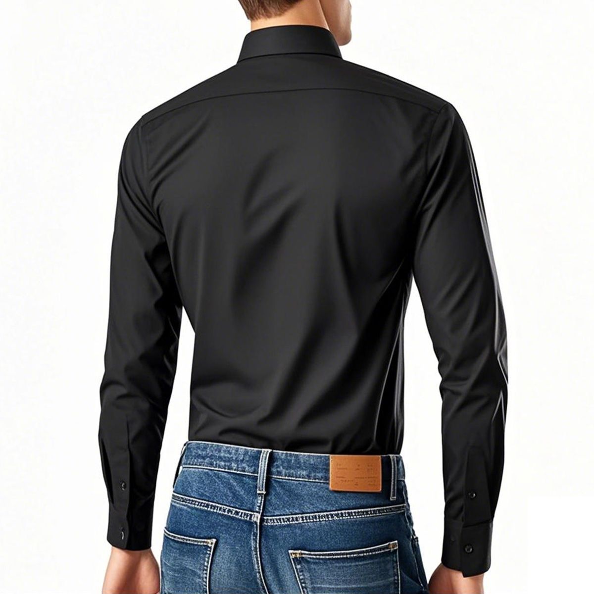 DENISASAA - Camisa de traje casual de manga larga de color liso para hombre