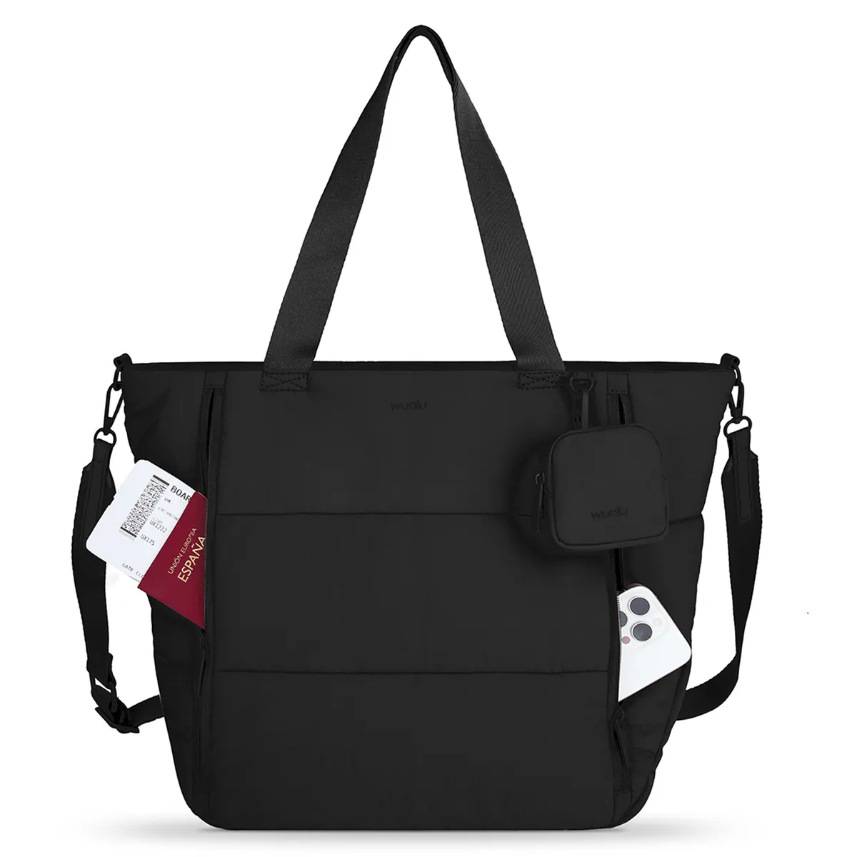 WUALU - Bolso Puffer Tote Bag Porta Laptop Bolso de Viaje y Gym Cartera Tote De Viaje Mujer