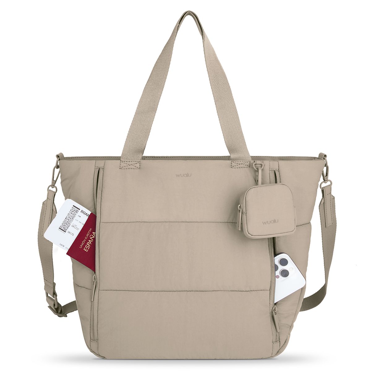 WUALU - Bolso Puffer Tote Bag Porta Laptop Bolso de Viaje y Gym Cartera Mujer