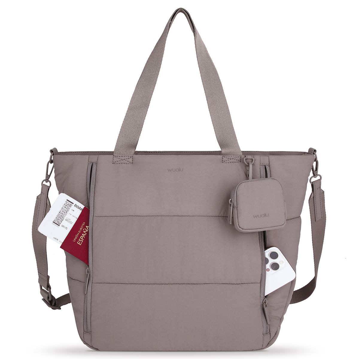 WUALU - Bolso Puffer Tote Bag Porta Laptop Bolso de Viaje y Gym Cartera Mujer