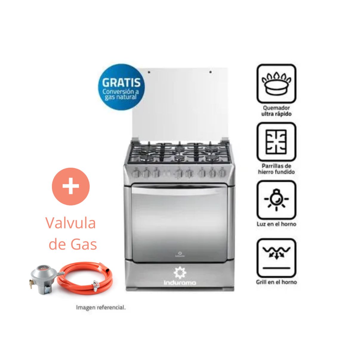 INDURAMA - Cocina Indurama Galicia Zafiro Croma 6 Quemadores Croma + Válvula De Gas