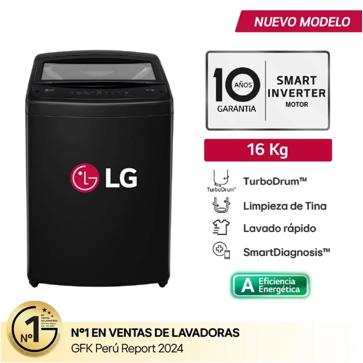 Lavadora LG 16 kg Carga Superior TurboDrum™ WT16OBVTB – Onyx Negro, marca LG - Foto Principal