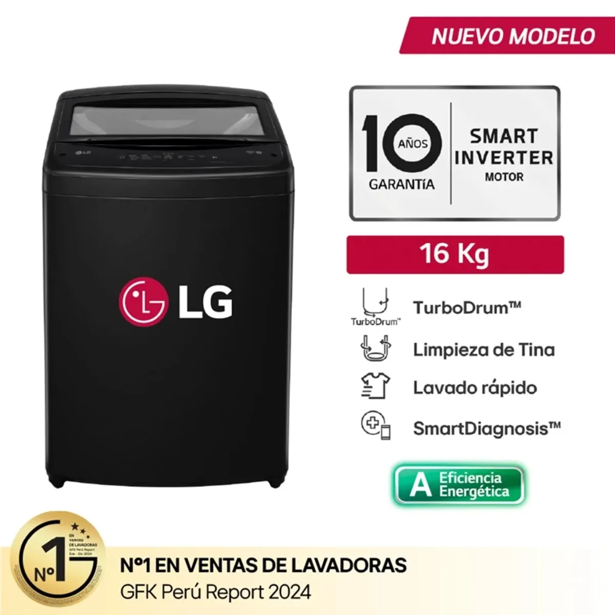 LG - Lavadora LG 16 kg Carga Superior TurboDrum™ WT16OBVTB – Onyx Negro