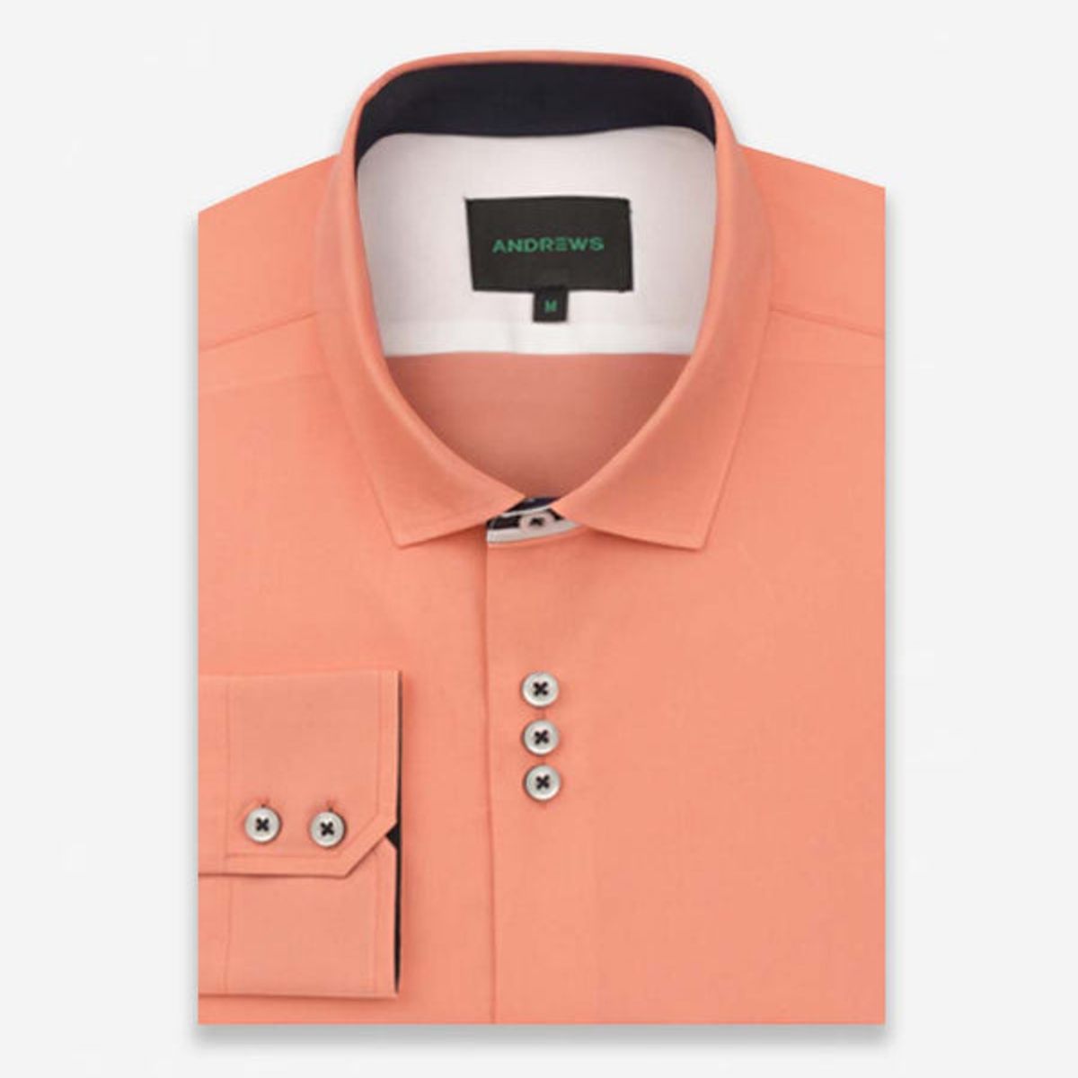 ANDREW'S TIES - Camisa Casual color Melón con Detalles Azul en Cuello y Puños