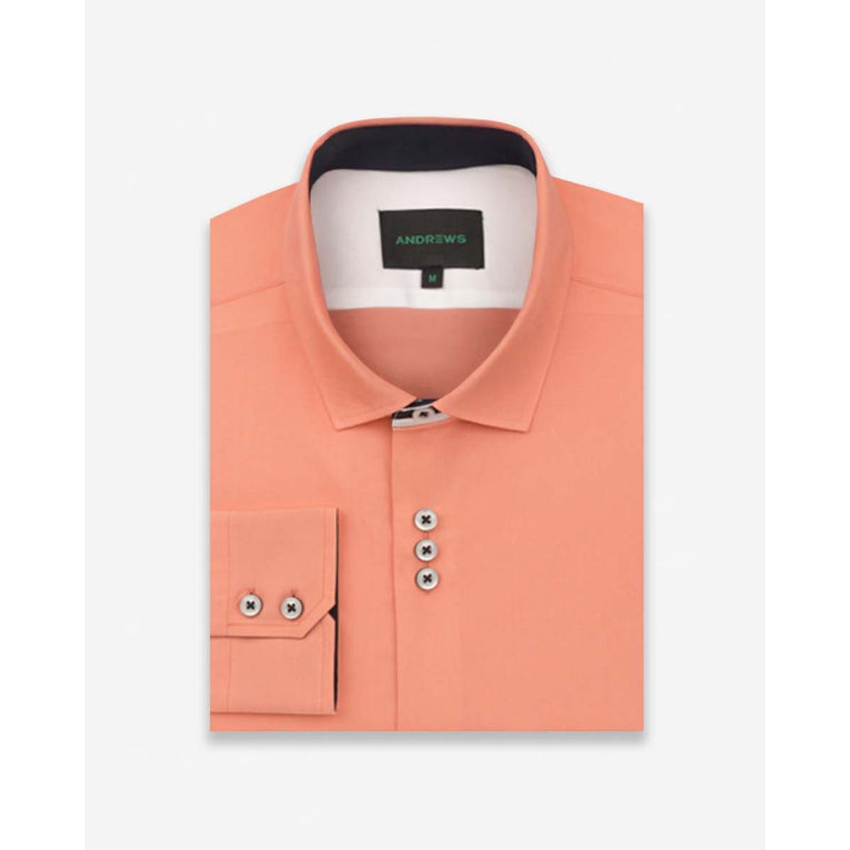 ANDREW'S TIES - Camisa Casual color Melón con Detalles Azul en Cuello y Puños