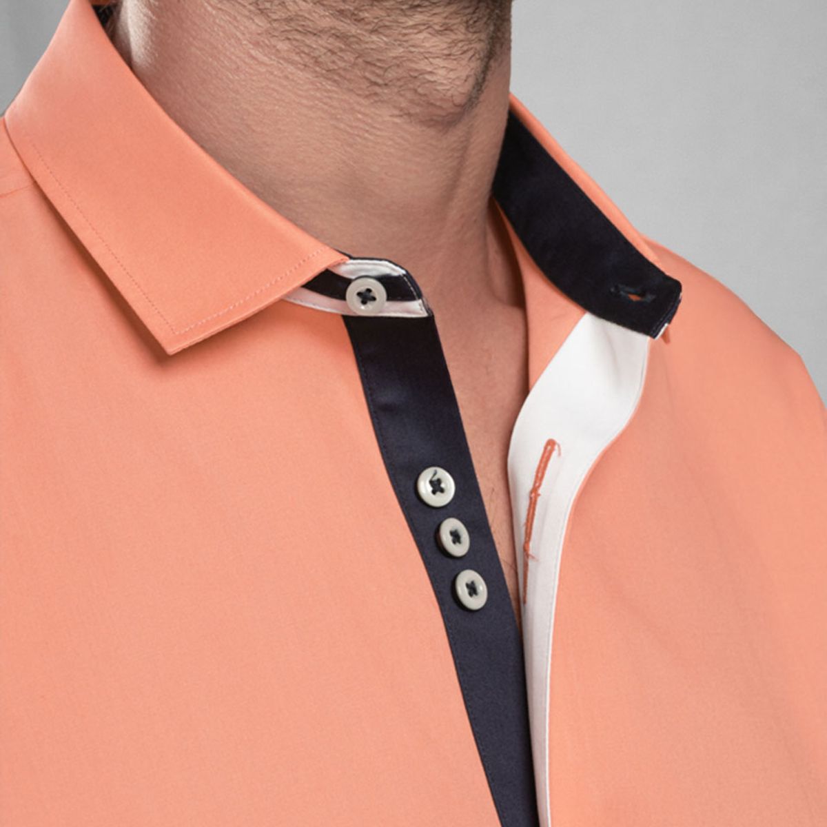 ANDREW'S TIES - Camisa Casual color Melón con Detalles Azul en Cuello y Puños