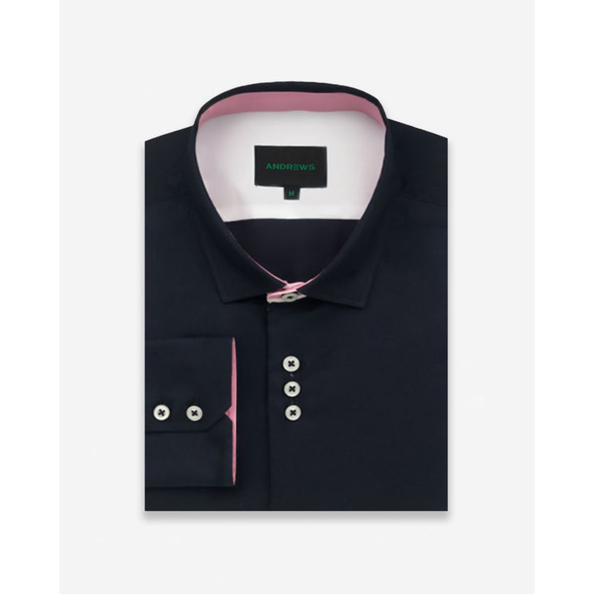 ANDREW'S TIES - Camisa Casual color Azul con Detalles Rosado en Cuello y Puños