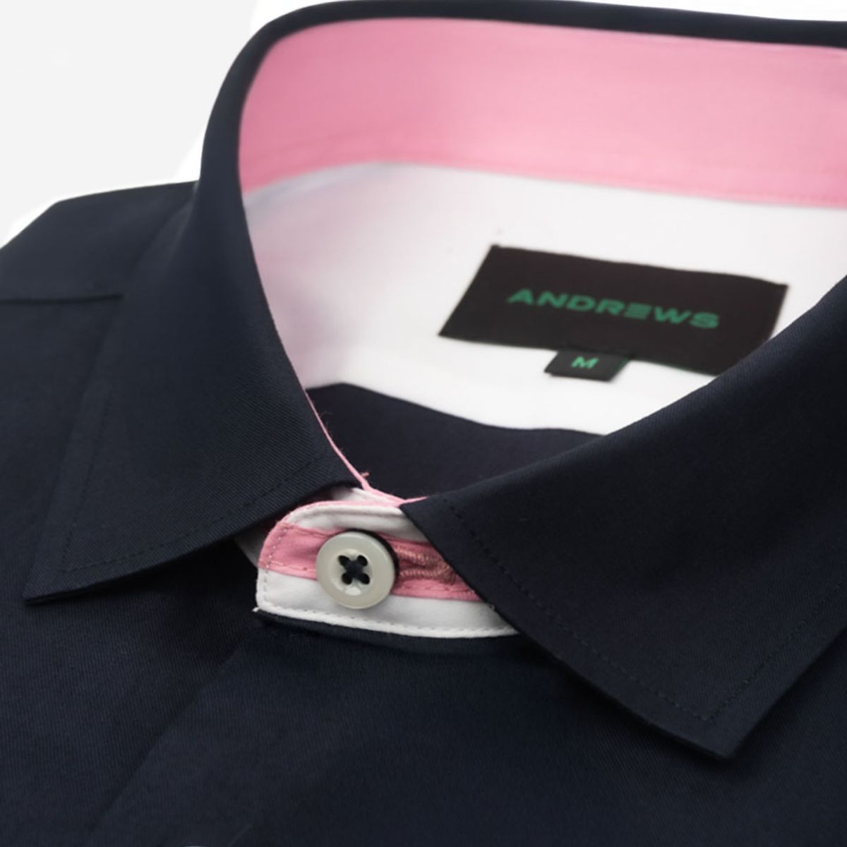 ANDREW'S TIES - Camisa Casual color Azul con Detalles Rosado en Cuello y Puños