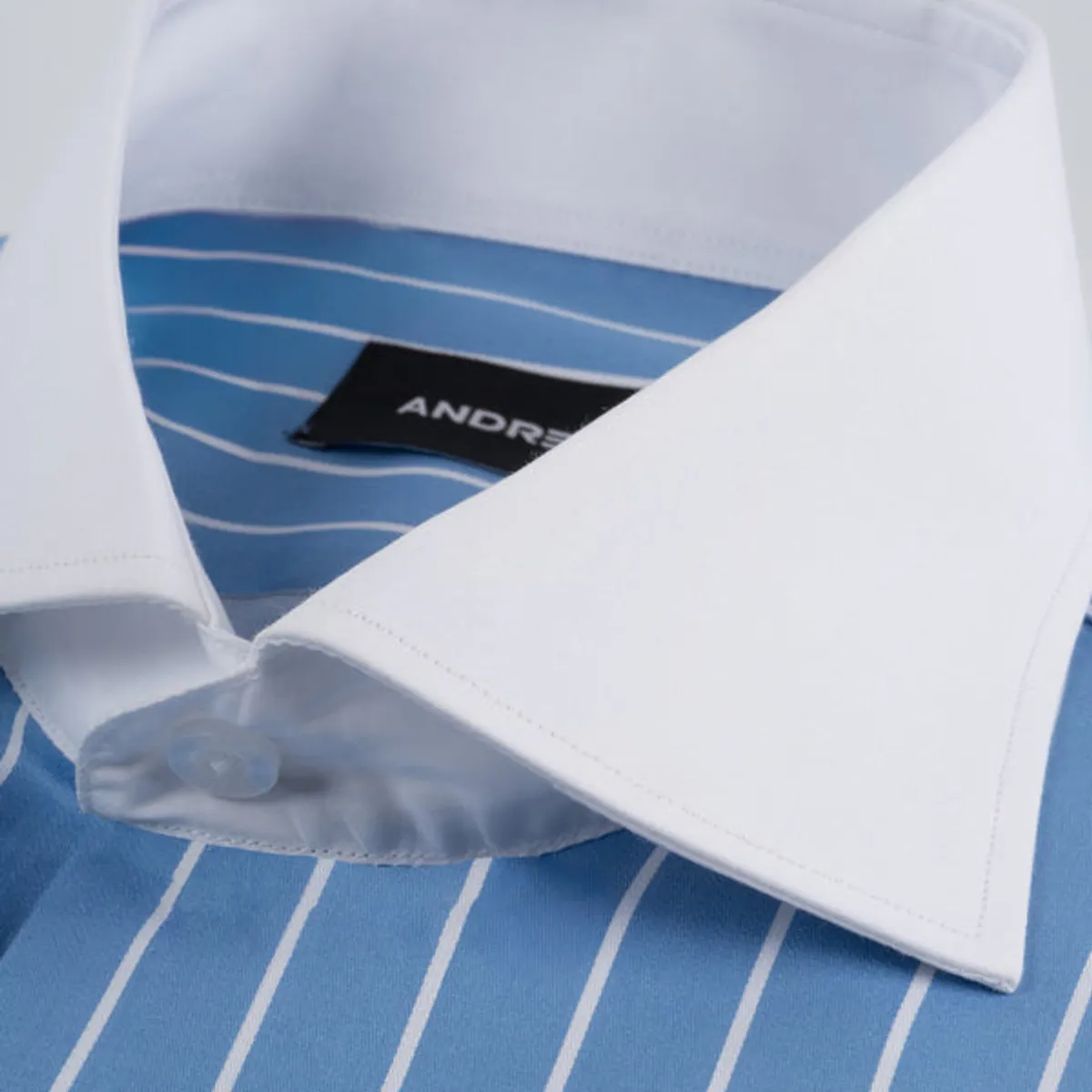 ANDREW'S TIES - Camisa Vestir - Celeste con rayas Blancas - Cuello y puño simple Blanco