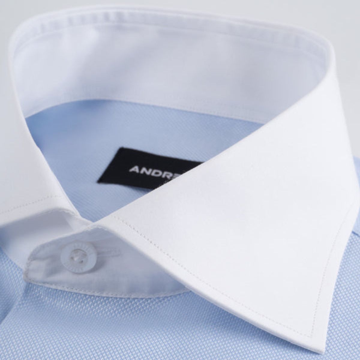 ANDREW'S TIES - Camisa Vestir - Celeste Tela Premium - Cuello y puño simple Blanco