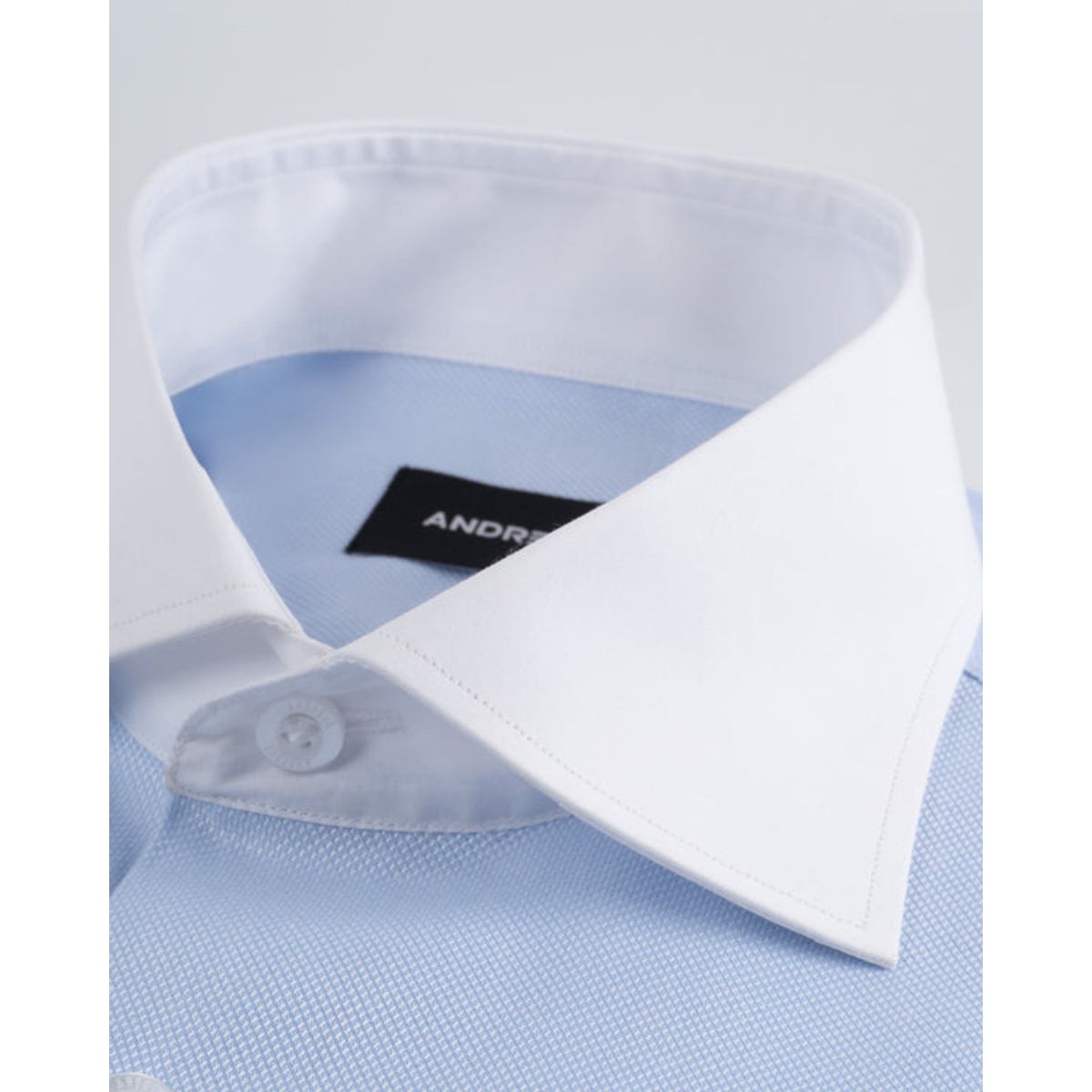 ANDREW'S TIES - Camisa Vestir - Celeste Tela Premium - Cuello y puño simple Blanco