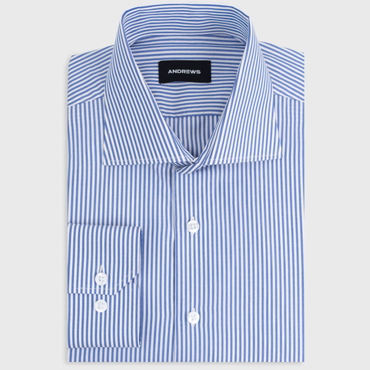ANDREW'S TIES - Camisa Vestir - Azulino con rayas blancas puño simple