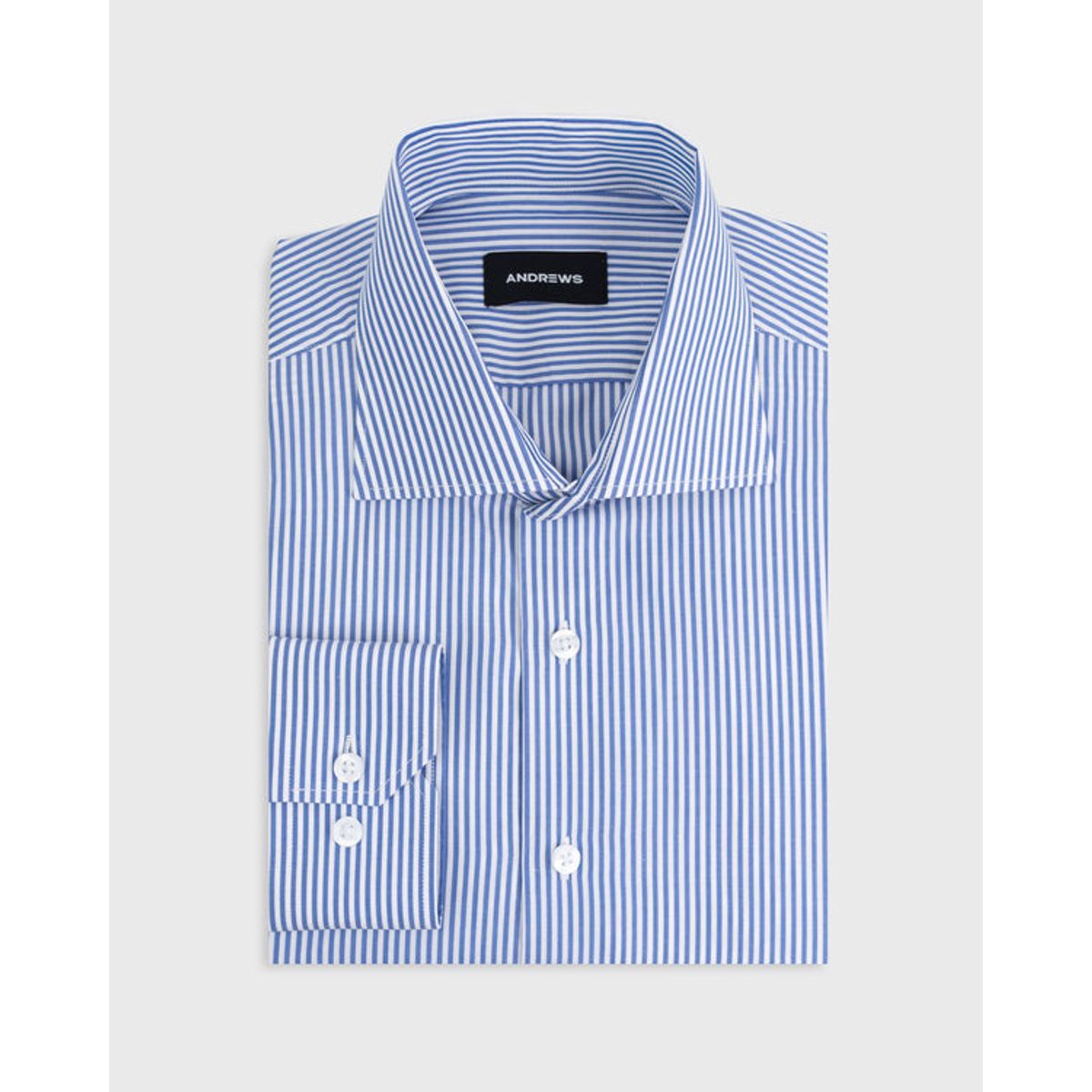 ANDREW'S TIES - Camisa Vestir - Azulino con rayas blancas puño simple