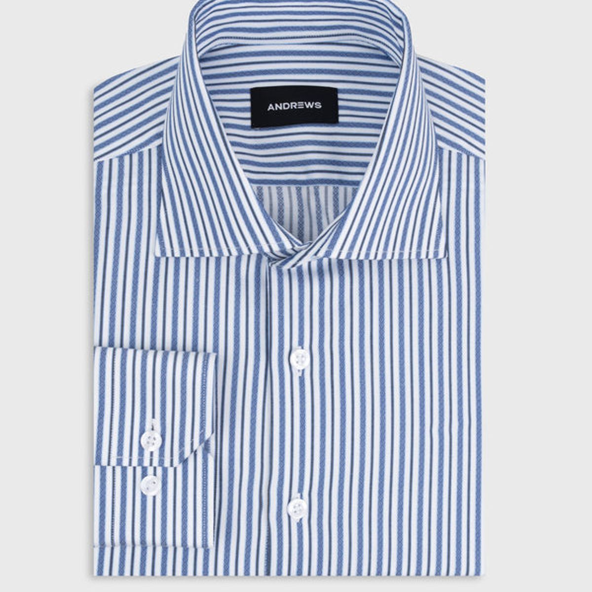 Andrew'S Ties - Camisa Vestir - A rayas con diseños azules puño simple