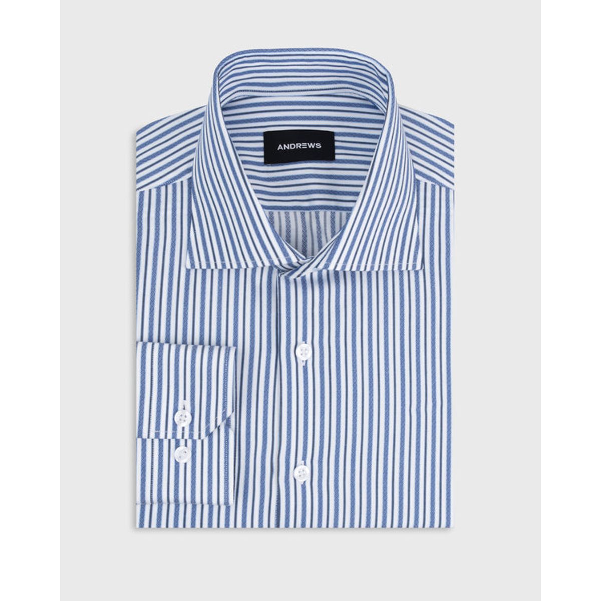 Andrew'S Ties - Camisa Vestir - A rayas con diseños azules puño simple