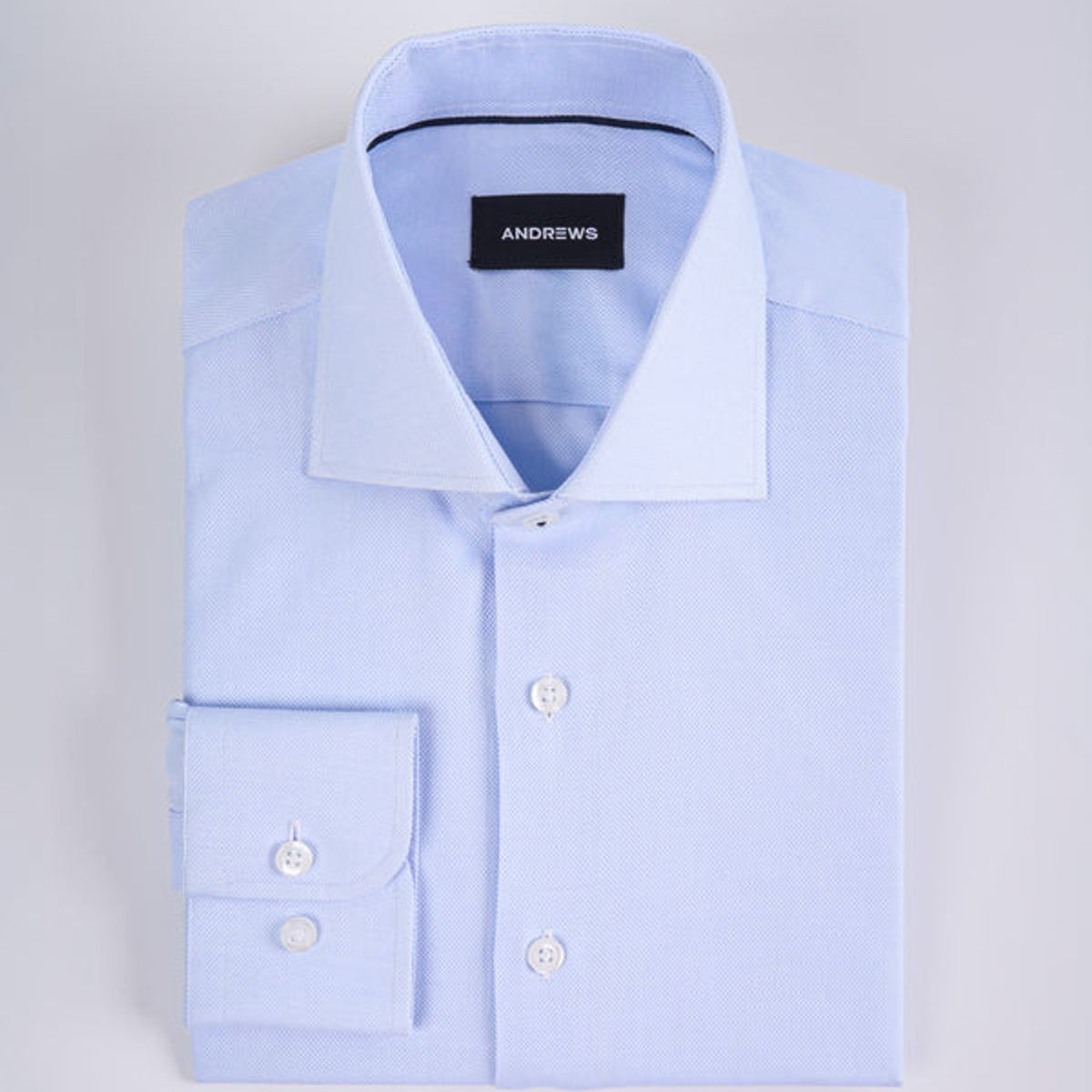 ANDREW'S TIES - camisa vestir dobby - Cuello Italiano  puño redondo 2 botones regulable regular azul