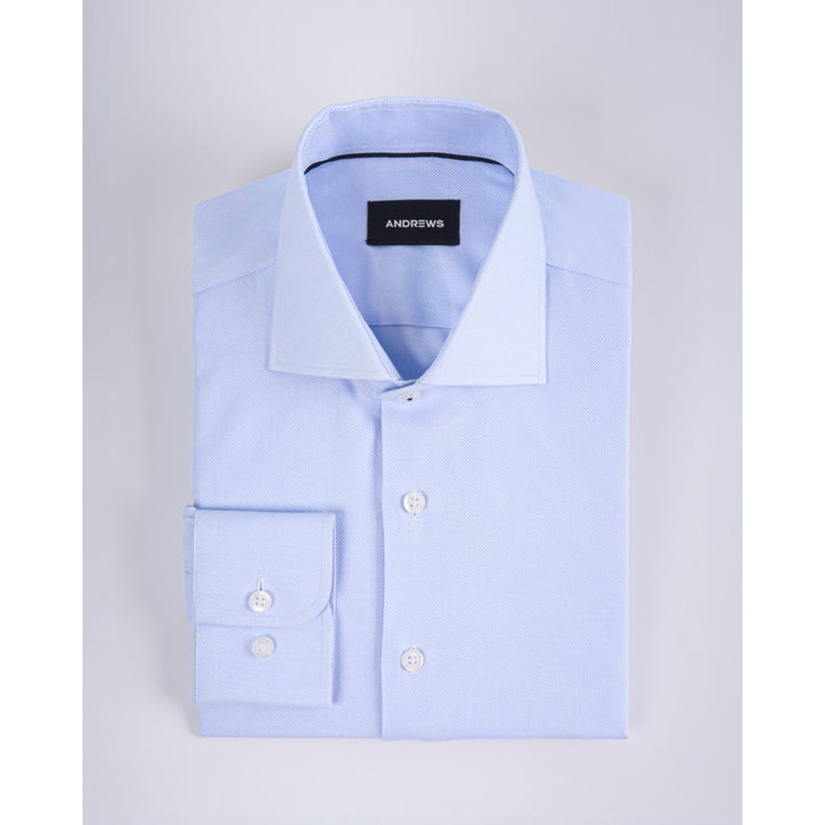 ANDREW'S TIES - camisa vestir dobby - Cuello Italiano  puño redondo 2 botones regulable regular azul