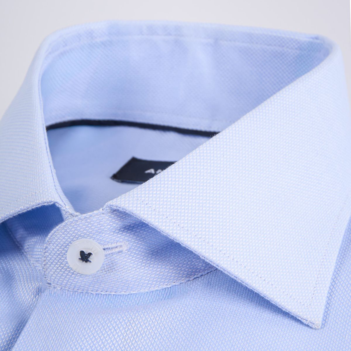 ANDREW'S TIES - camisa vestir dobby - Cuello Italiano  puño redondo 2 botones regulable regular azul