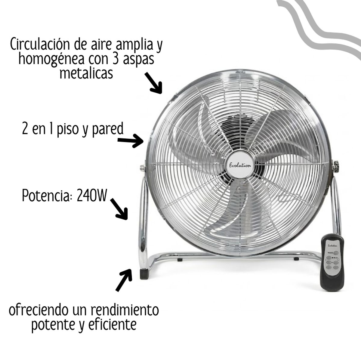 EVOLUTION - Ventilador de Piso de 20" Evolution con Control / METAL -  FLOOR-20