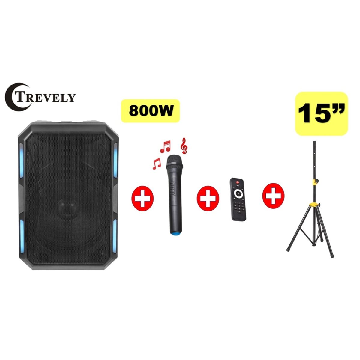 TREVELY - Parlante Portatil 15” TA-1586  800W - Tripode