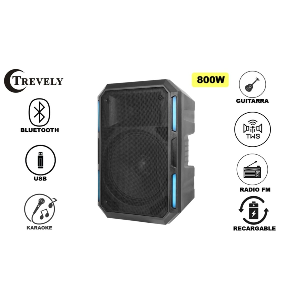 TREVELY - Parlante Portatil 15” TA-1586  800W - Tripode