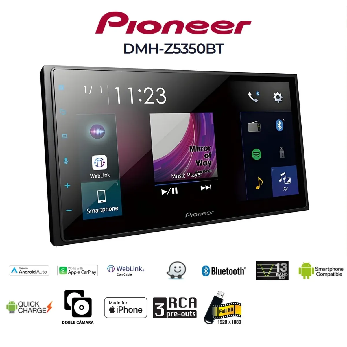 PIONEER - Pantalla Tactil Pioneer 6.8″ Apple CarPlay y Android Auto DMH-Z5350BT