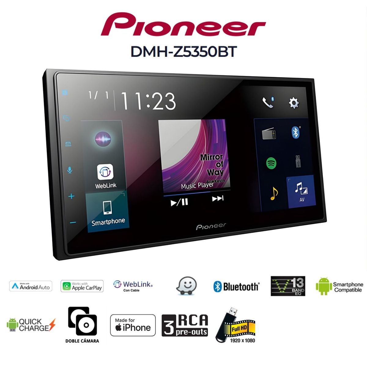 PIONEER - Pantalla Tactil Pioneer 6.8″ Apple CarPlay y Android Auto DMH-Z5350BT