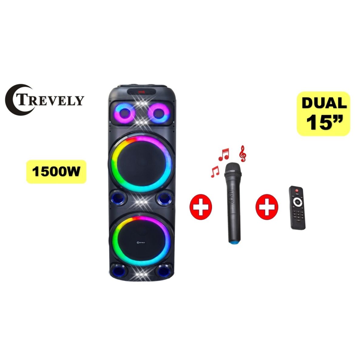 TREVELY - Parlante Portatil DUAL 15 TREVELY WT-1540 - 1500W