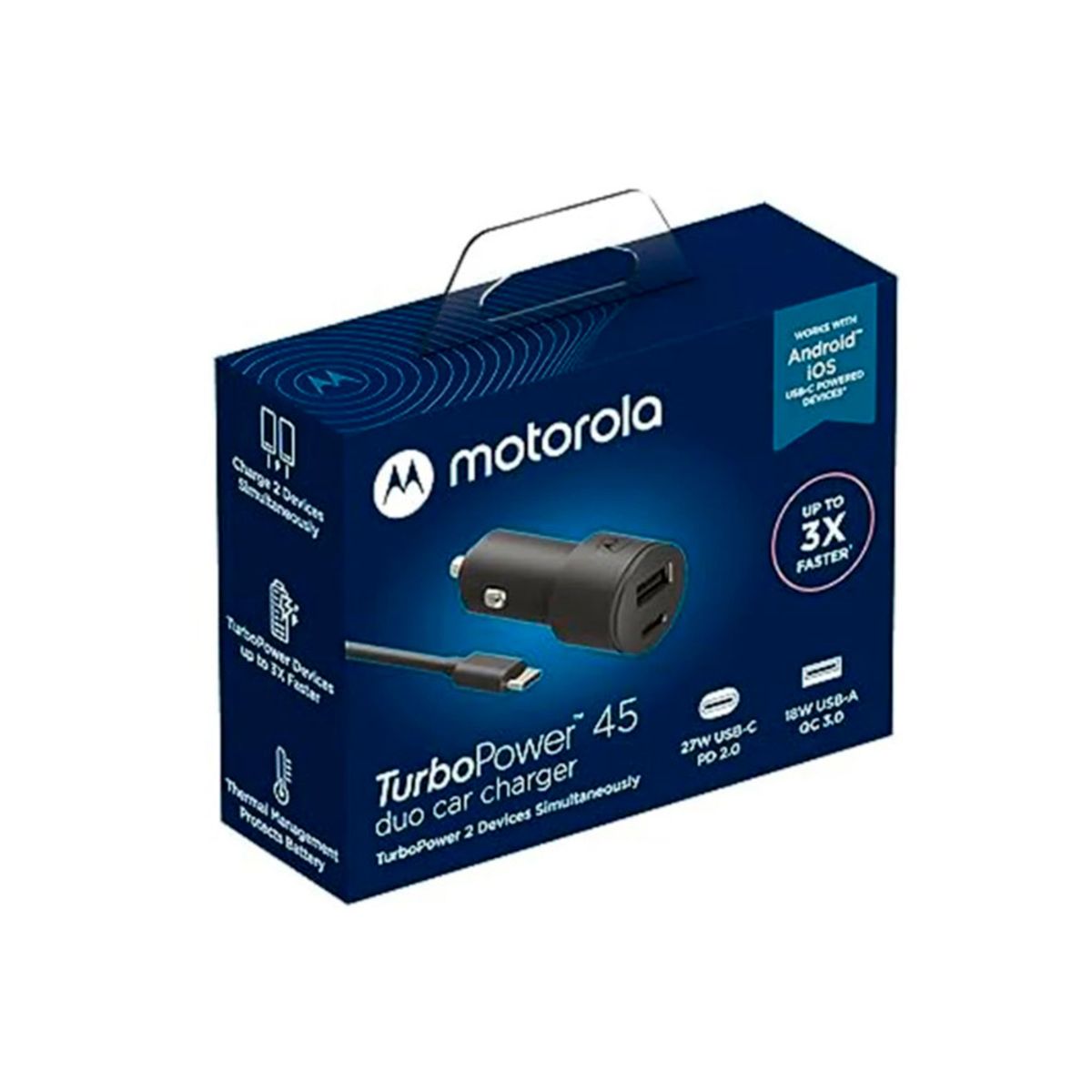 MOTOROLA - CARGADOR PARA AUTO MOTOROLA CHR-0679 45W DOBLE PUERTO P-N CHR-0679