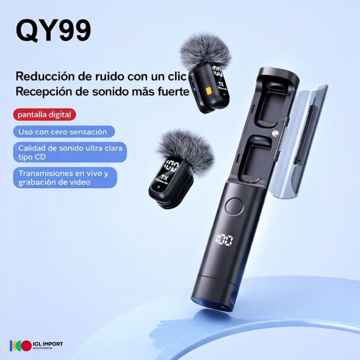 OEM - MICRÓFONO INALÁMBRICO SOLAPERO, ANC, BASE TUBULAR DE CARGA MULTIFUNCIONAL, 20H DURACIÓN