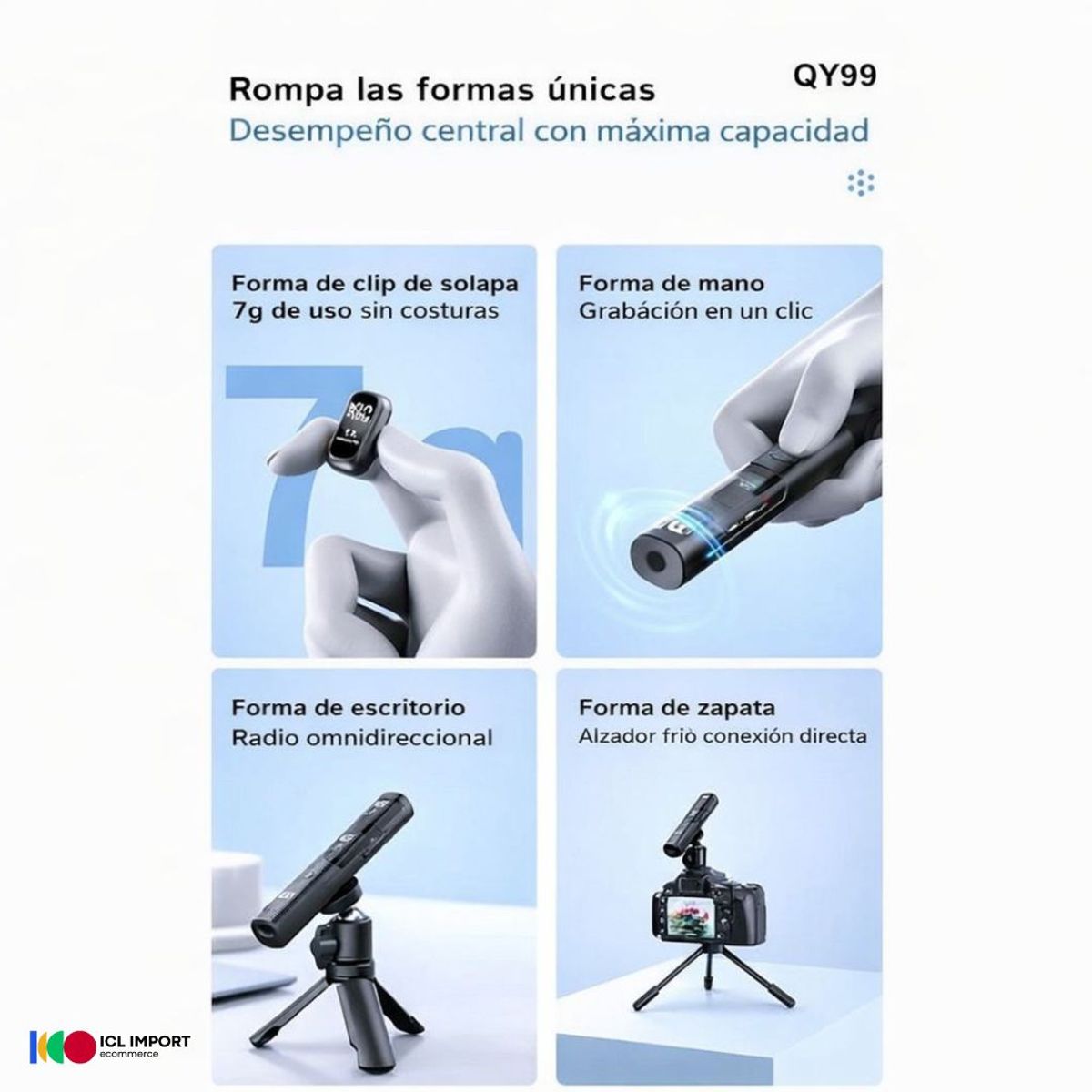 OEM - MICRÓFONO INALÁMBRICO SOLAPERO, ANC, BASE TUBULAR DE CARGA MULTIFUNCIONAL, 20H DURACIÓN