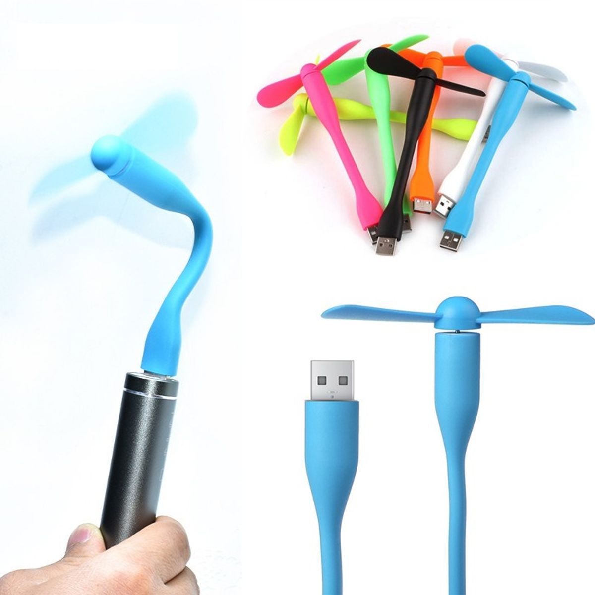 GENERICO - Pack de 3 Mini Ventilador Portátil USB Flexible y  Plegable