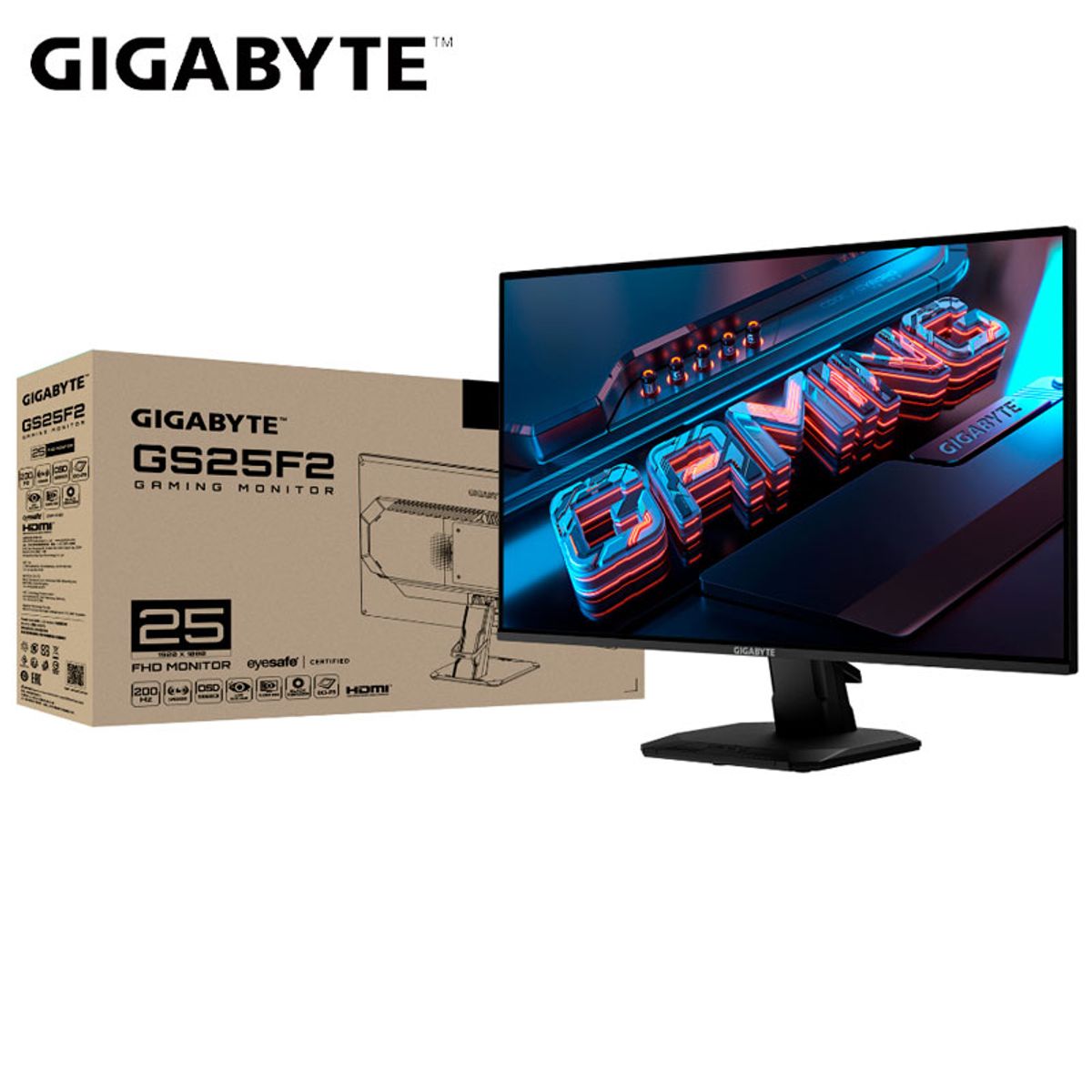 GIGABYTE - Monitor Gigabyte Gs25f2, 25 Full HD SS IPS 1ms 200hz HDR, AMD FreeSync