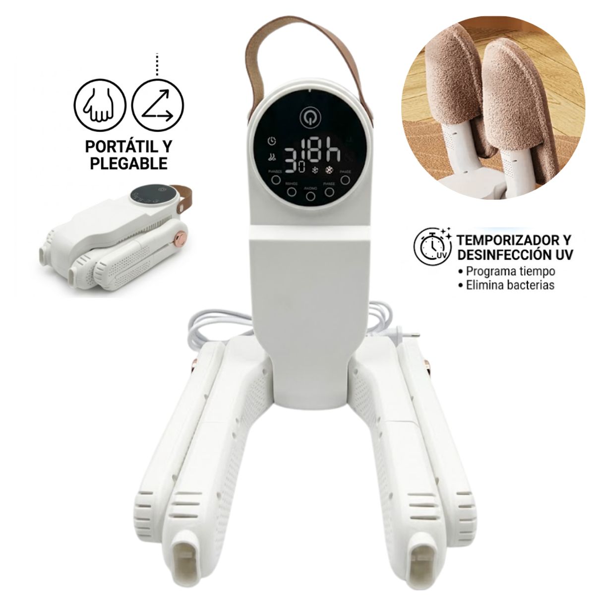 GENERICO - Secador Eléctrico para Zapatos Portátil Plegable Desinfección UV Elimina Olor y Bacterias