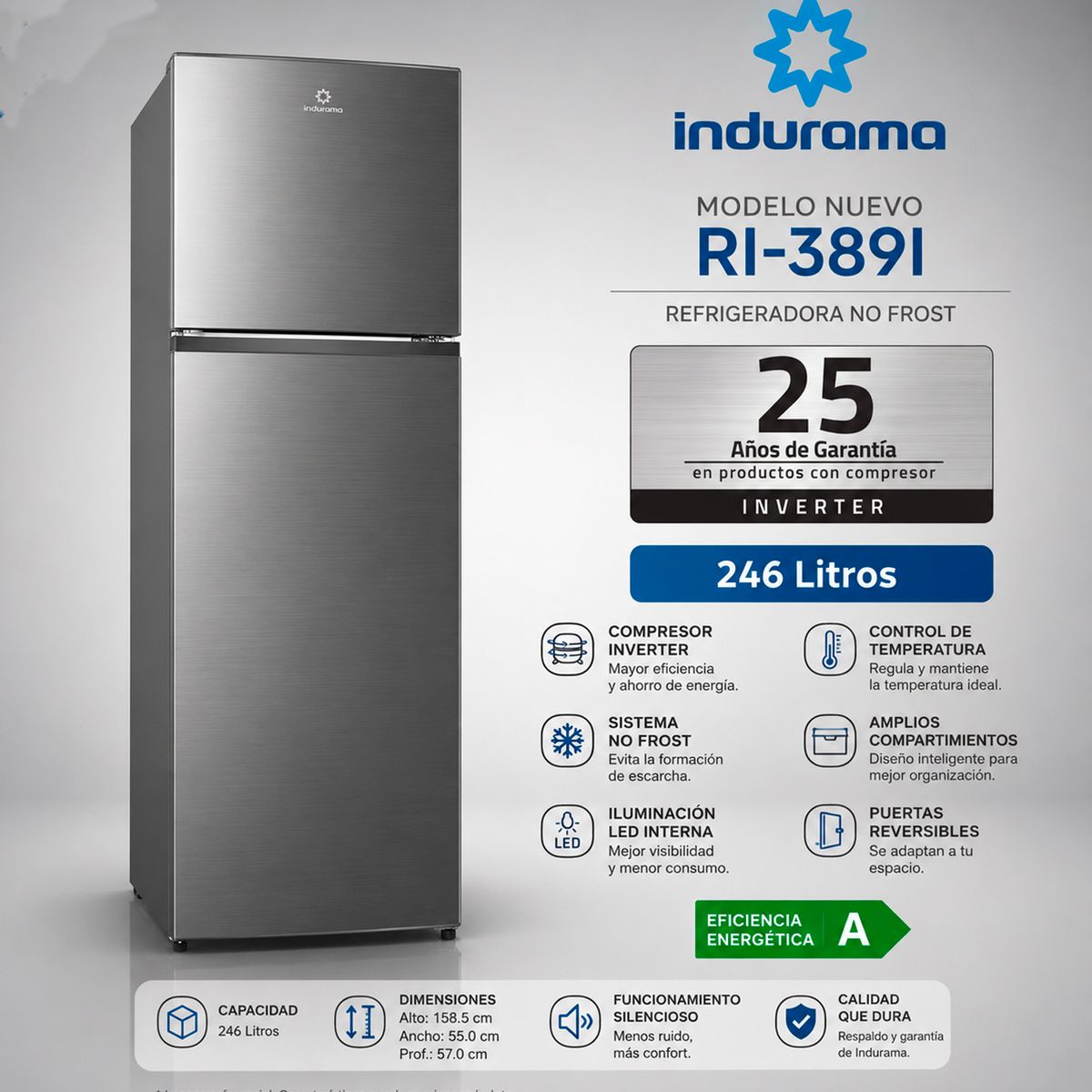 INDURAMA - Refrigeradora Indurama 246LT No Frost RI-389I