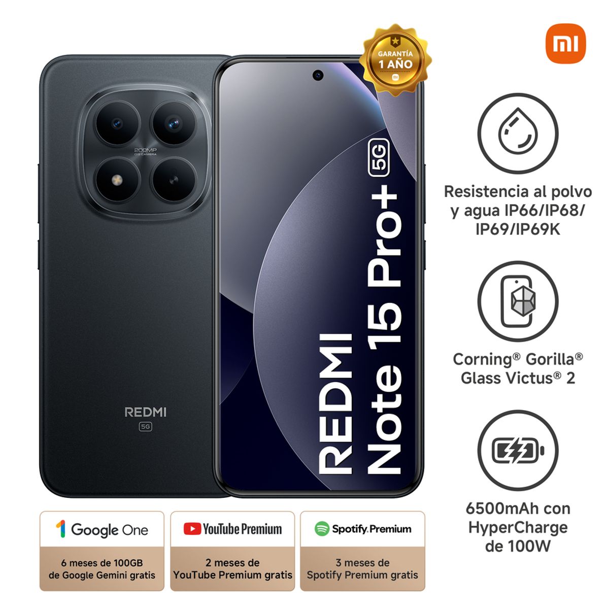 XIAOMI - Celular 5G Redmi Note 15 Pro+ 512GB 12GB RAM Negro