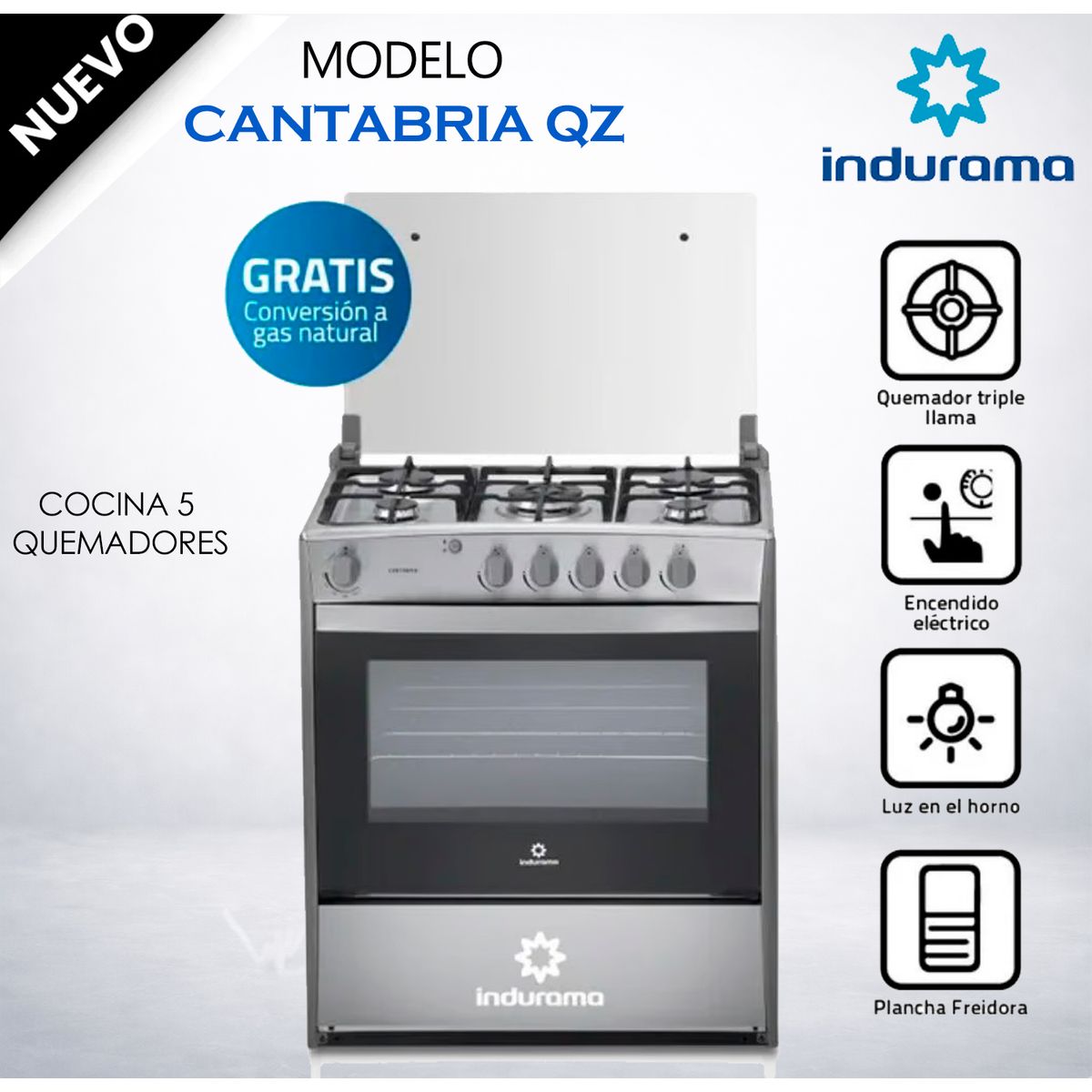 INDURAMA - Cocina a Gas Indurama Cantabria Qz Croma 5 Quedamores